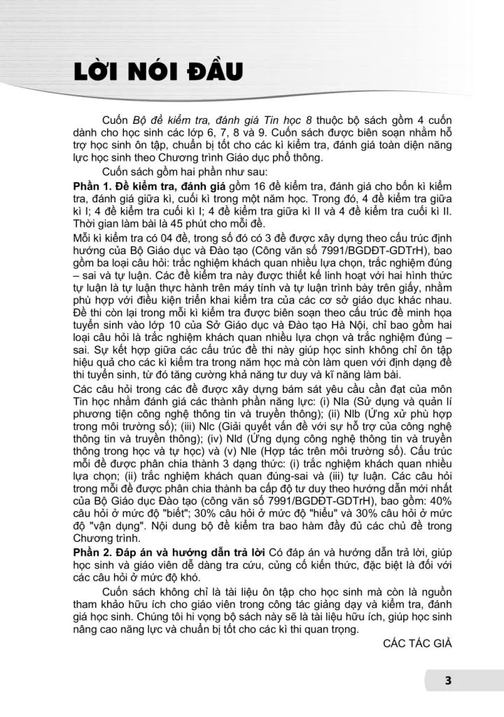 BỘ ĐỀ KIỂM TRA, ĐÁNH GIÁ TIN HỌC LỚP 8 (Theo chương trình GDPT 2018)